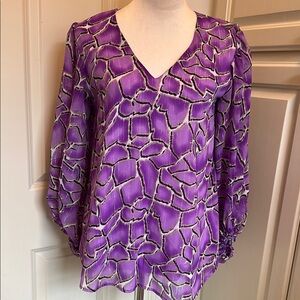 Adrienne Purple and Gold Long Sleeve Bell Blouse